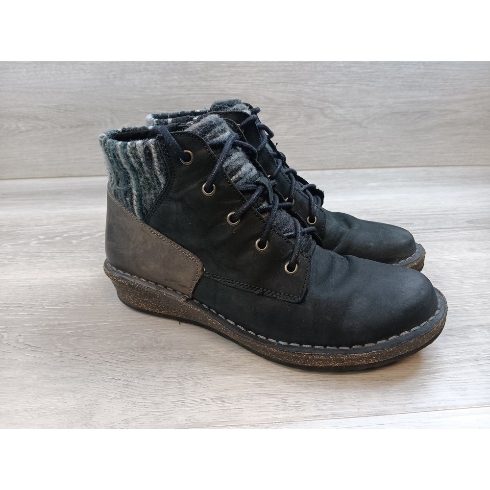 Rieker Women's Boots Black Lace Up 7 Knit‎ Cuff Ankle Lace Up Shoes